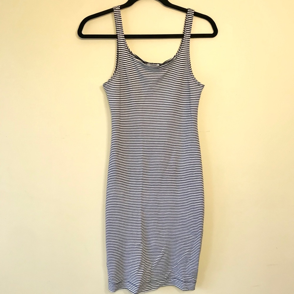 Zara Blue and White Striped Spaghetti Strap Dress